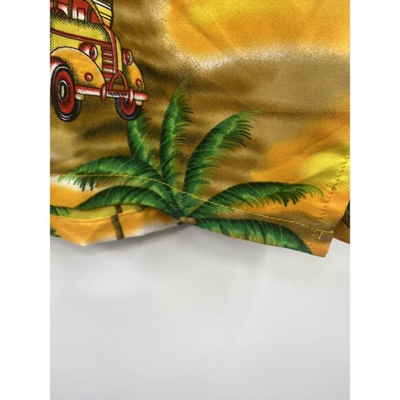 Waikiki Creations Hawaiin Shirt Palm Surfboard Woody Plane Mens S Small Yellow - Picture 4 of 6